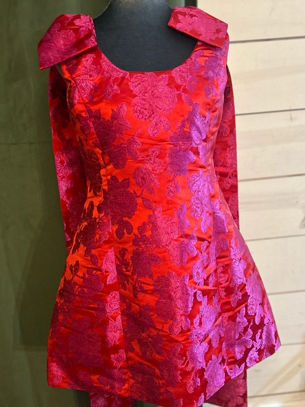 Sugarlips Red and Purple Floral Jacquard Mini Dress